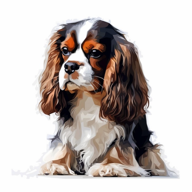 Uma pintura de um cachorro com um rosto branco e marrom.
