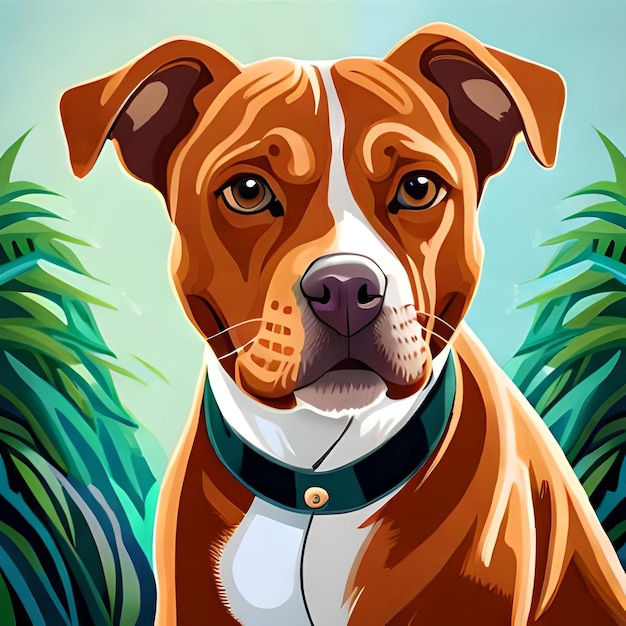 Uma pintura de um cachorro com uma coleira que diz pit bull