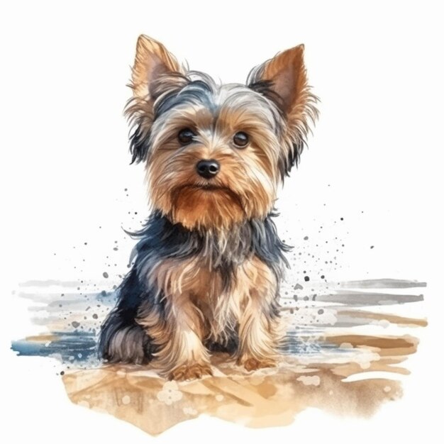 Uma pintura de um cachorro sentado na areia em um fundo branco generativo ai