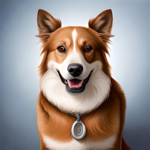Uma pintura de um cachorro usando uma coleira que diz 'eu amo cachorros'