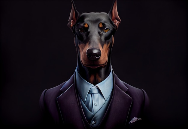 Uma pintura de um cachorro vestindo um terno e gravata