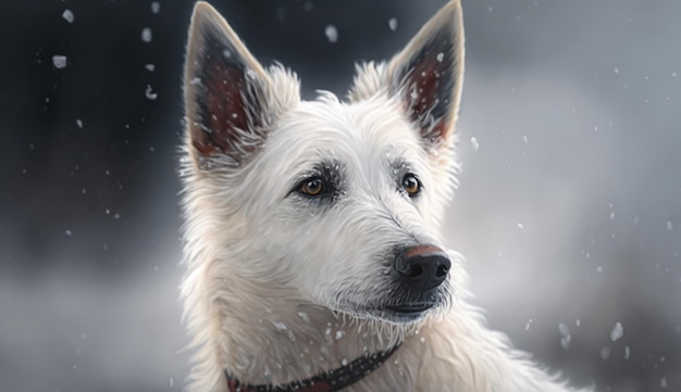 Uma pintura de um cão branco Ai generative