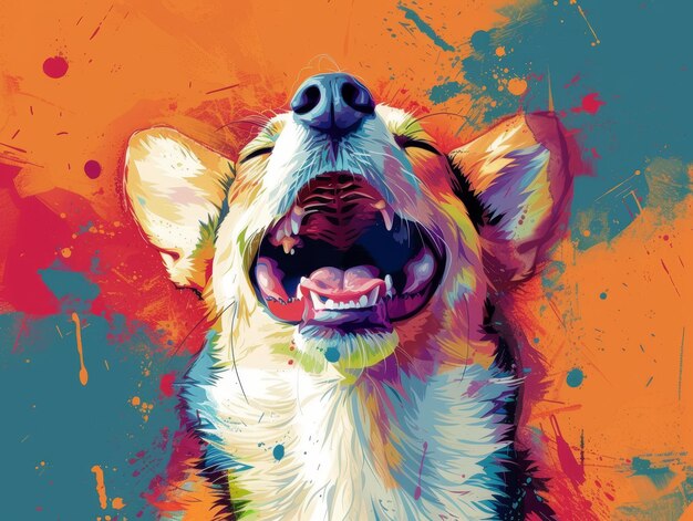 Foto uma pintura de um cão com a boca aberta