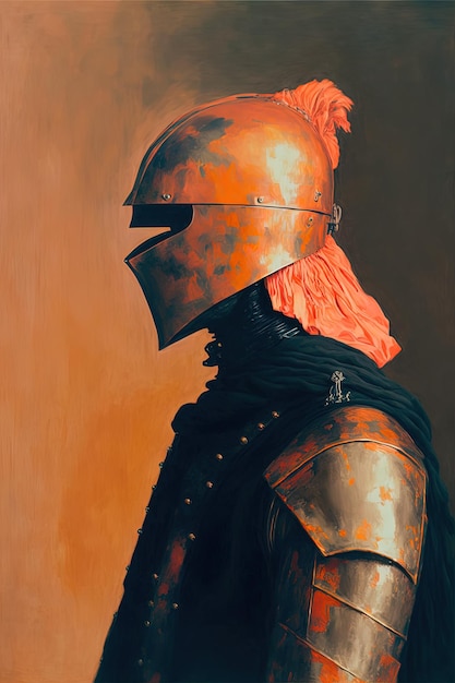Foto uma pintura de um cavaleiro com um capacete vermelho e um capacete dourado