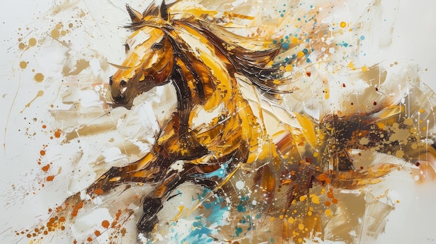 Uma pintura de um cavalo com sotaques dourados
