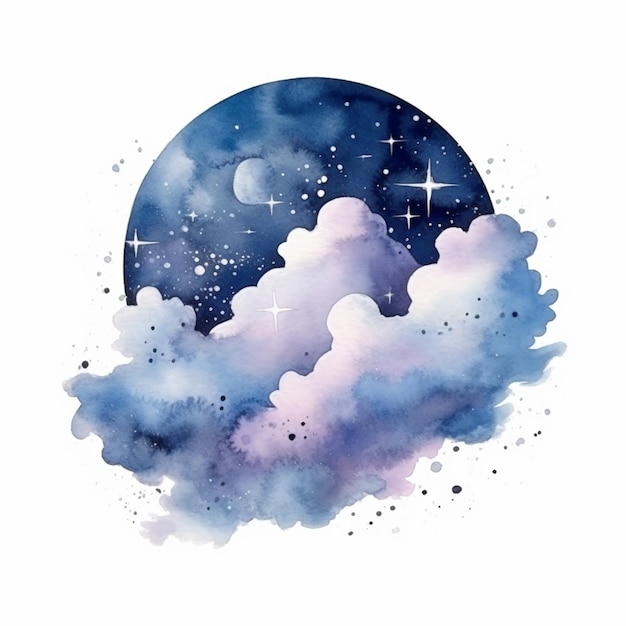 uma pintura de um céu noturno com nuvens e estrelas generativa ai