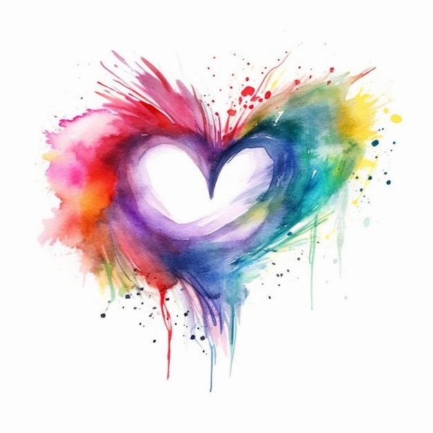 Uma pintura de um coração com um arco-íris de tinta espalhado sobre ele