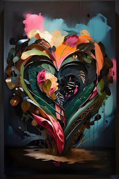 uma pintura de um coração com uma borboleta nele