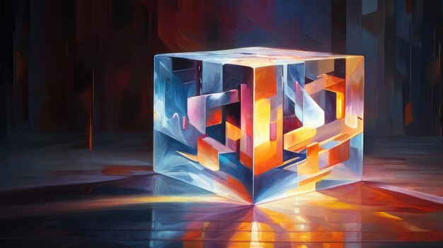 uma pintura de um cubo com a palavra asas nele