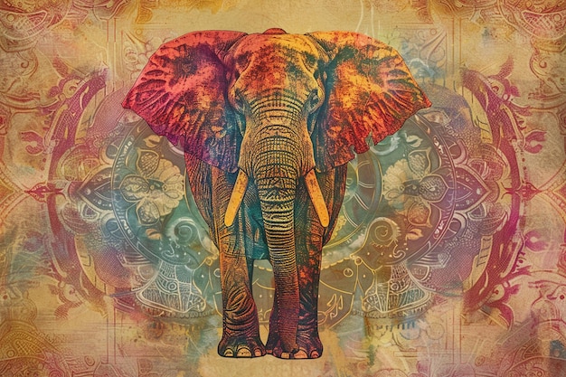 uma pintura de um elefante com as palavras elefante nele