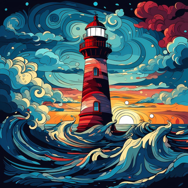 Uma pintura de um farol