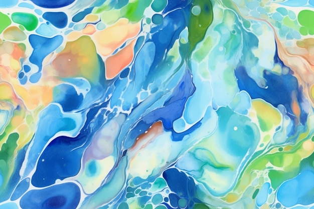 Uma pintura de um fundo abstrato colorido com a palavra oceano nele.