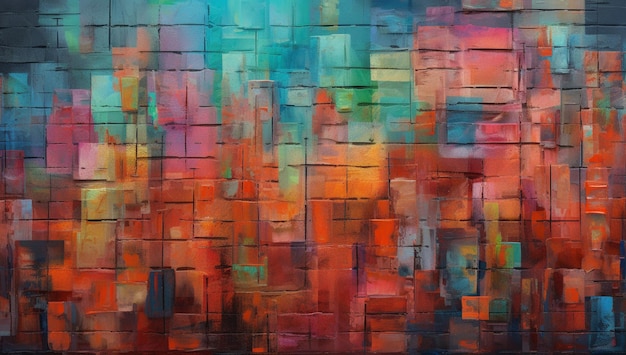 Uma pintura de um fundo colorido com uma grade de quadrados e as palavras 'a palavra amor'