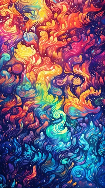 Uma pintura de um fundo redemoinho colorido com um arco-íris generativo ai