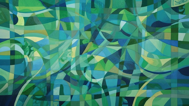 Uma pintura de um fundo verde com um fundo azul e a palavra verde nele.