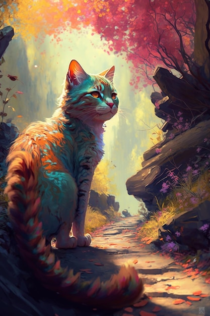 Uma pintura de um gato com o nome gato nele