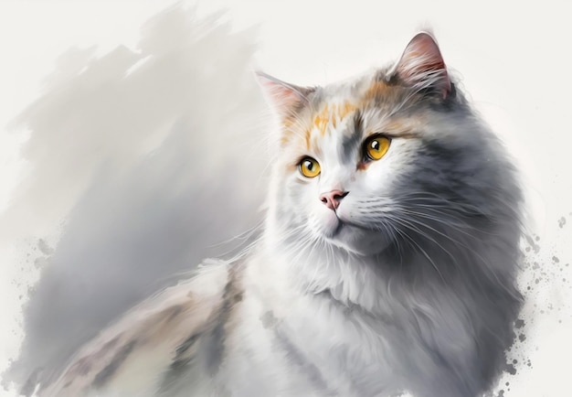 Uma pintura de um gato com olhos amarelos.