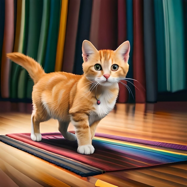 Foto uma pintura de um gato com uma etiqueta que diz 