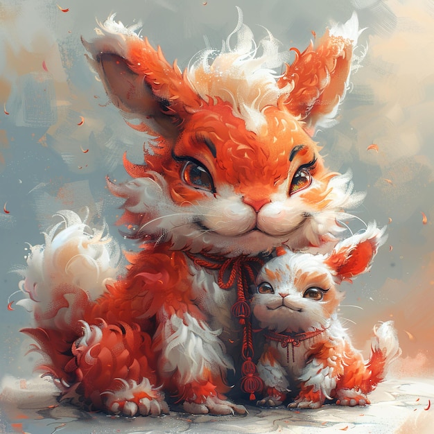 Foto uma pintura de um gato e um gatinho com um colarinho vermelho