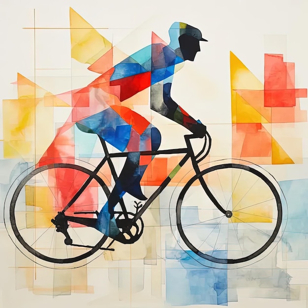 Foto uma pintura de um homem andando de bicicleta