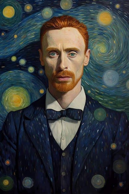 Uma pintura de um homem bonito no estilo van gogh