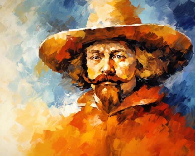 Foto uma pintura de um homem com um chapéu e bigode