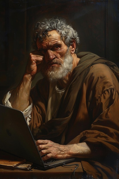 uma pintura de um homem com um laptop generativo ai