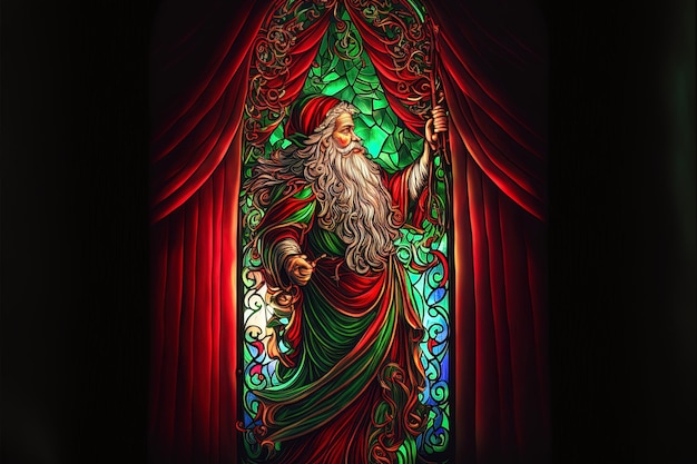 Foto uma pintura de um homem com uma barba e uma barba está em uma cortina vermelha