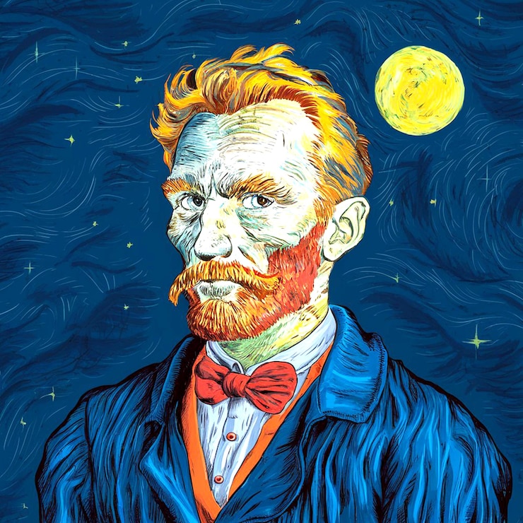 Foto uma pintura de um homem com uma barba vermelha e uma jaqueta azul com uma gravata vermelha