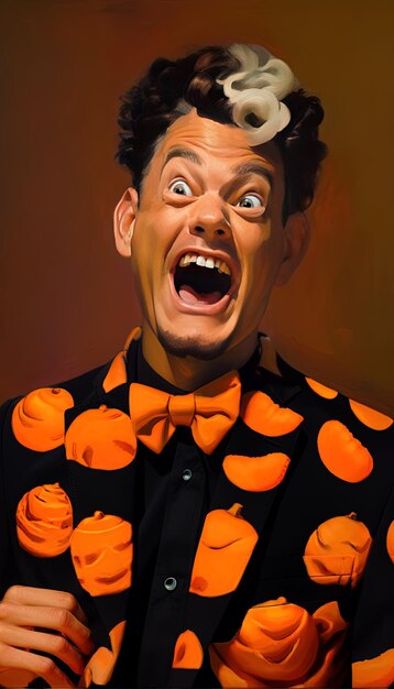 uma pintura de um homem com uma expressão de surpresa em seu rosto