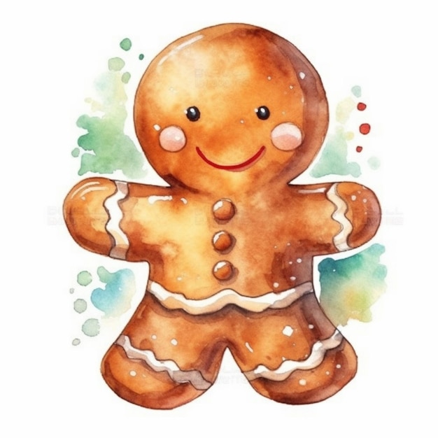 Uma pintura de um homem de pão de gengibre com um sorriso no rosto