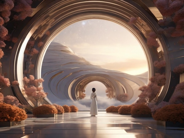 Foto uma pintura de um homem de roupa branca está de pé na frente de um túnel que diz deus