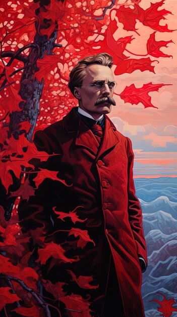 Foto uma pintura de um homem em uma jaqueta vermelha e uma jaqueta vermella