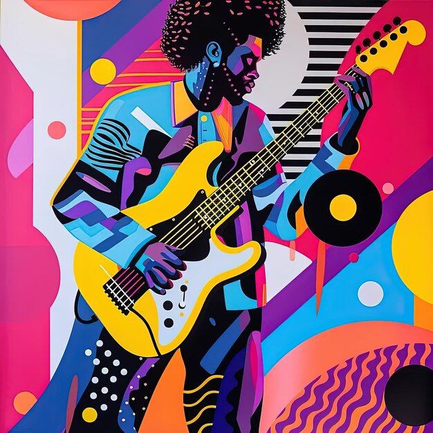 Uma pintura de um homem tocando guitarra