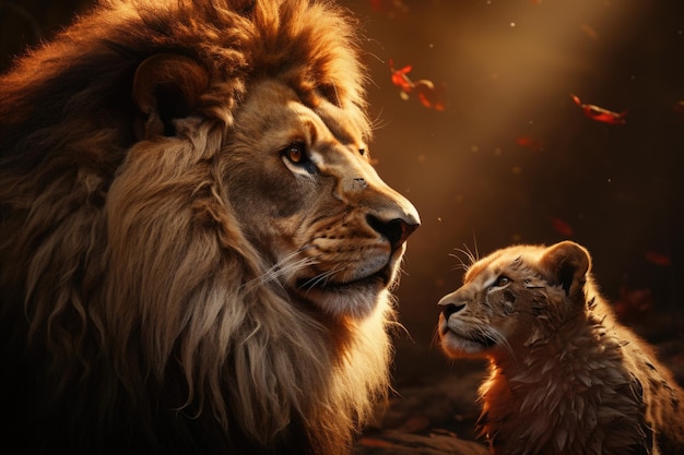 Uma pintura de um leão e um leão generativo ia