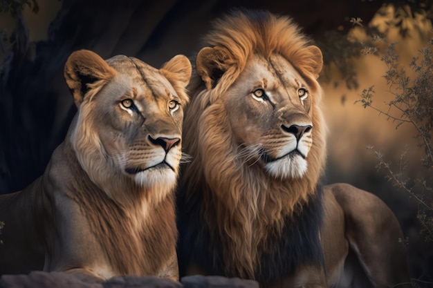 Uma pintura de um leão e um leão