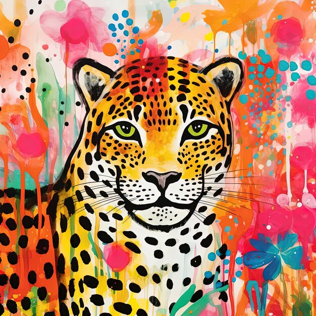 Foto uma pintura de um leopardo em um fundo colorido