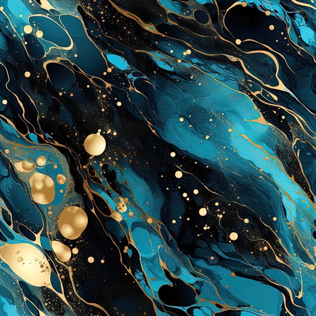 uma pintura de um líquido de cor azul e marrom com as bolhas nele