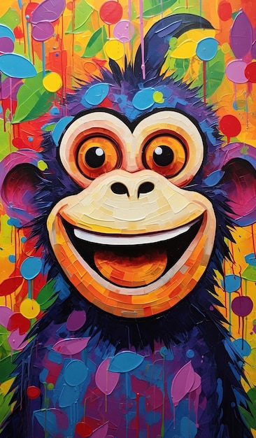 uma pintura de um macaco com um sorriso no rosto