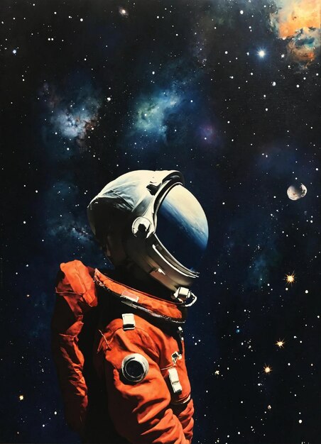 uma pintura de um menino em um fato espacial com a palavra astronauta nele