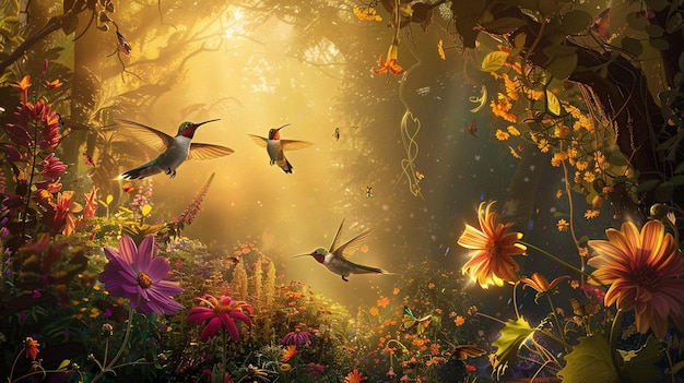 uma pintura de um mundo submarino tropical com borboletas e flores