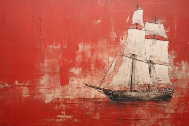 Foto uma pintura de um navio em fundo vermelho