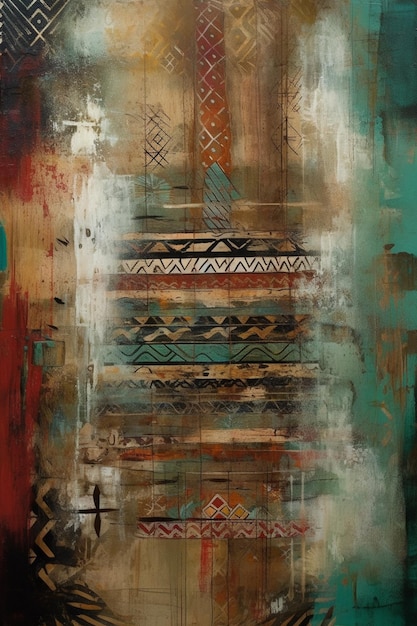 Uma pintura de um padrão tribal com a palavra "a palavra" nela.