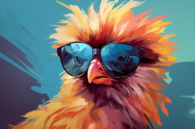 Uma pintura de um pássaro usando óculos de sol AI