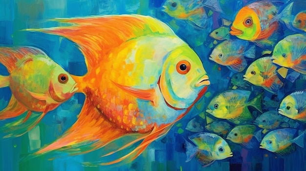 Uma pintura de um peixe com a palavra peixe nele