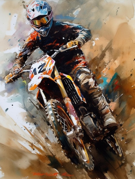 Uma pintura de um piloto de motocross com o número 42 em seu capacete.