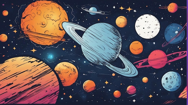 uma pintura de um planeta com as palavras planetas nele Imagens de papéis de parede estéticos fofos