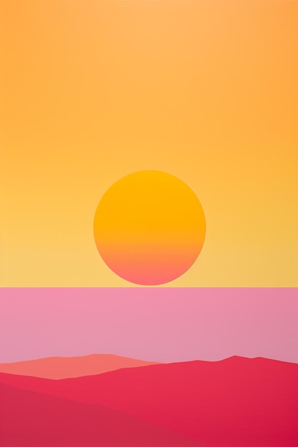 uma pintura de um pôr do sol com um círculo amarelo na parte inferior.