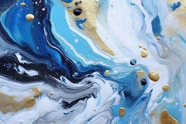 Uma pintura de um redemoinho azul e dourado.