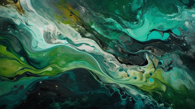 Uma pintura de um redemoinho verde e azul com as palavras 'oceano'